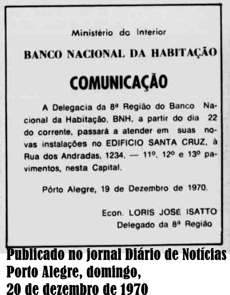 Comunicação de mudança da sede da Delegacia da 8a. região do BNH