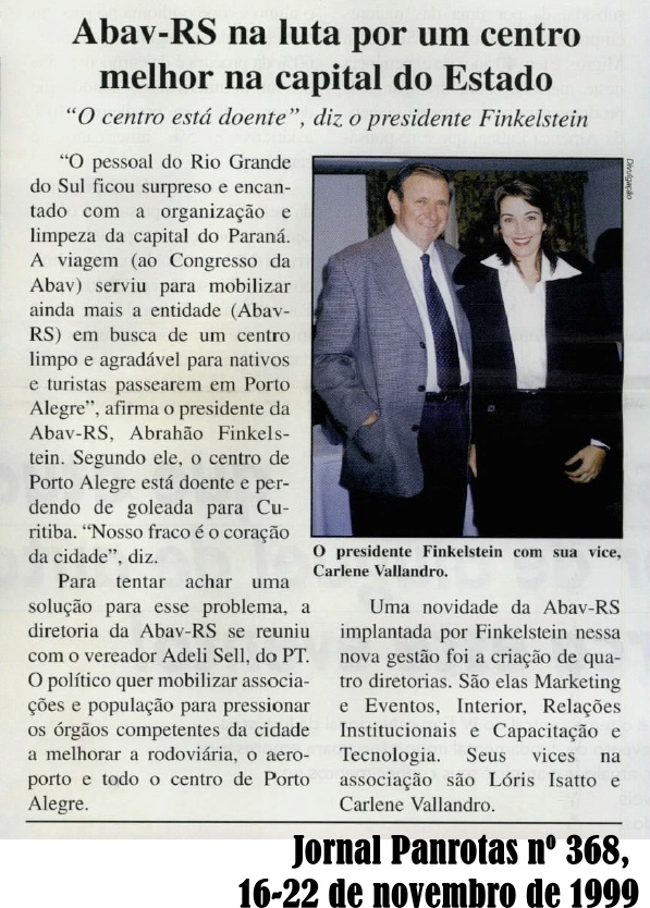 Jornal Panrotas nº 368, de 16 a 22 de novembro de 1999, pág. 20. Lóris Isatto era um dos vice-presidentes da ABAV-RS na época